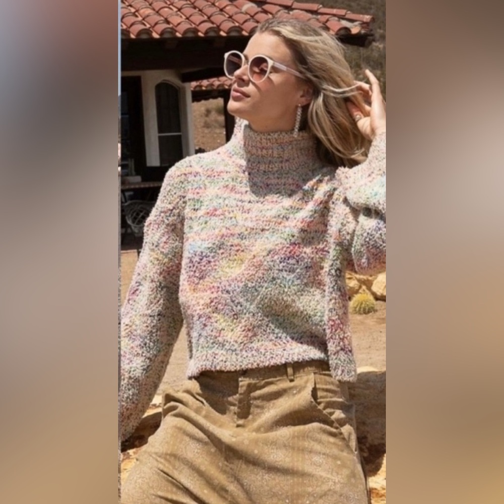 POL Colorful Space Dye Cropped Mock Neck Sweater Oversized M